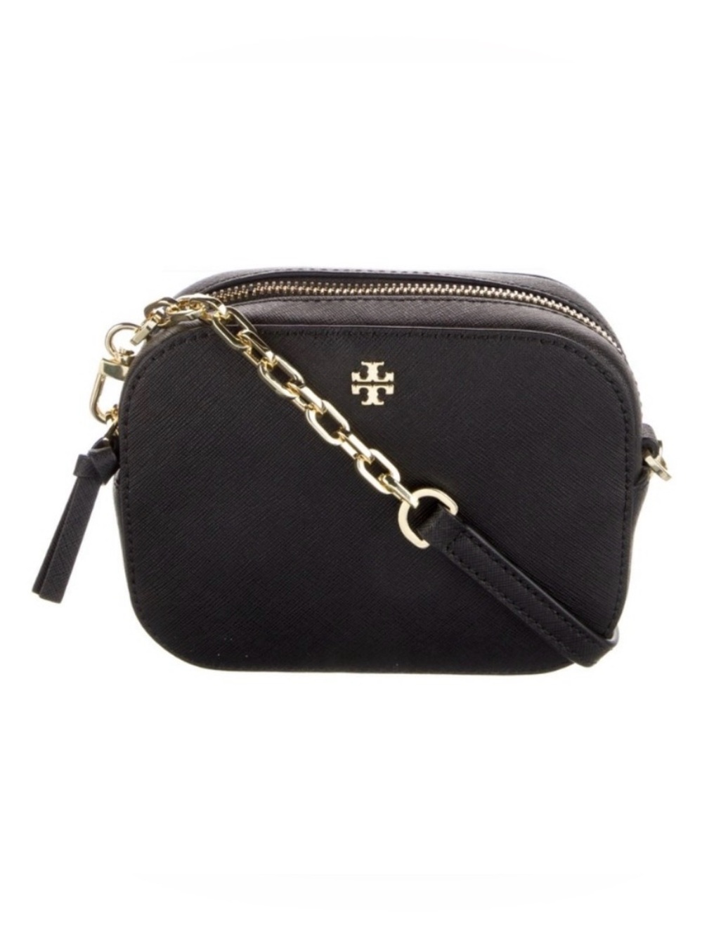 Tory Burch Black Leather Crossbody with Gold Chain Strap